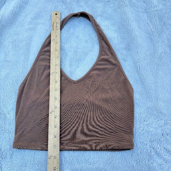 White Fox Brown Halter Crop Top | Stretchy Deep V Neck Tank M - Picture 5 of 9